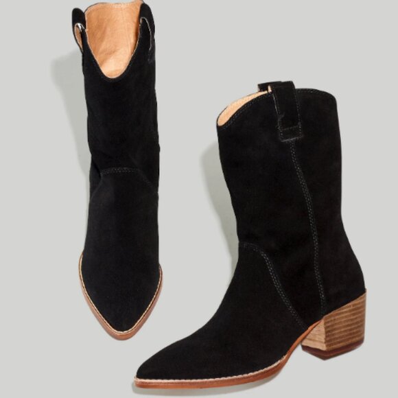 Madewell Cassity Tall Western Boot in Suede - True Black - Picture 1 of 3